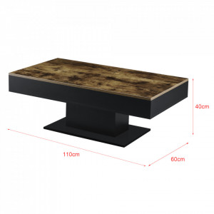 Masuta cafea Lunen HS, 40 x 110 x 60 cm, PAL/melamina, cu blat mobil si doua compartimente depozitare, efect lemn/negru - P71671923
