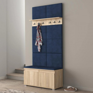 MBCUIS14 - Set Cuier hol, 100x37x214 cm - 3 agatatori haine, hol, pantofar - Sonoma cu tapiterie Verde / Gri / Albastra