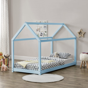 Pat copii, 206 x 98 x 142 cm, albastru, design casuta - P64038175