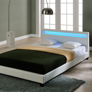 Pat dormitor tapitat, cu LED, 140x200 cm, alb - P46193464