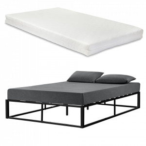 Pat metalic cu saltea 140 x 200 cm, negru - P64759117