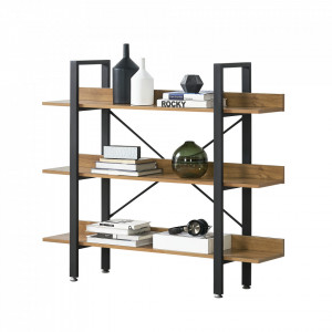 Raft cu 3 polite, negru/culoarea nucului - P65258755
