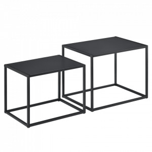 Set masute Rona, masuta mare 35 x 45 cm, masuta mica 30 x 40 cm, metal, negru mat, forma dreptunghiulara - P68870788