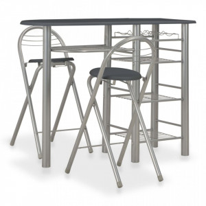Set mobilier de bar, cu rafturi, 3 piese, negru, lemn si otel - V284400V