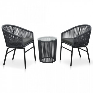 Set mobilier de bistro cu perne, 3 piese, antracit, ratan PVC - V48140V