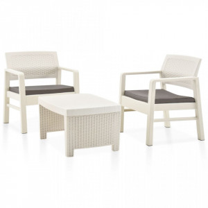 Set mobilier de gradina, 3 piese, alb, plastic - V48823V