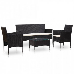 Set mobilier de gradina cu perne, 4 piese, negru, poliratan - V45889V