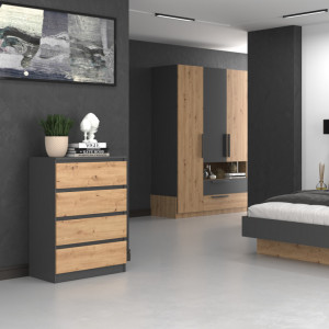 TECOAN-AR104 - Comoda, 70 x 40 x 97 cm, Antracit-Stejar Artisan, PAL