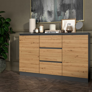 TECOAN-AR109 - Comoda, 120x 30 x 75 cm, Antracit-Stejar Artisan, PAL