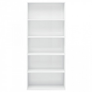Biblioteca cu 5 rafturi, alb extralucios, 80x30x189 cm, PAL - V801032V