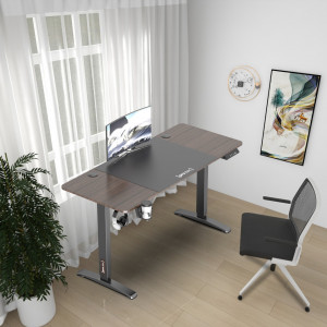 Birou inaltime reglabila, 140 x 60 x 73-118 cm, efect lemn nuc/negru - P79660577
