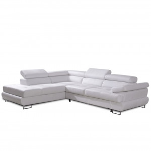 Coltar cu spaţiu pentru depozitare, piele eco albă, stânga, 275x225x71/85 cm - TP76704