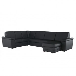 Colţar în formă de U, piele ecologică neagră, model dreapta, 330x88x215/153 cm - TP108349