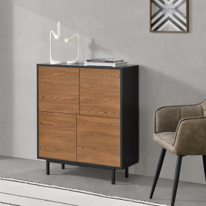 Comoda cu 4 usi, 93 x 80 x 30 cm negru/efect lemn nuanta inchisa - P76973408
