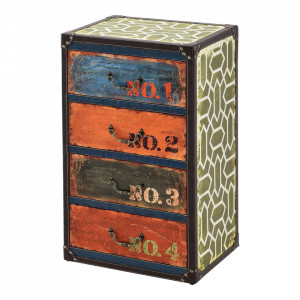 Comoda design industrial cu 4 sertare imitatie piele multicolor - P71650545