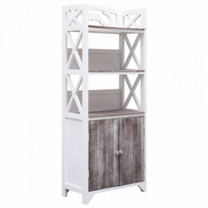 Dulap de baie, alb si maro, 46 x 24 x 116 cm, lemn de paulownia - V284108V