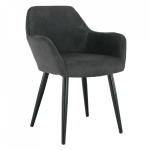 Fotoliu design, ţesătură din piele periată, gri / negru - TP277838