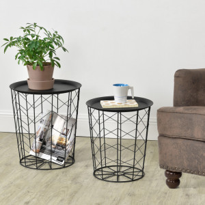 Masuta cafea, set 2 bucati cu blat detasabil, metal, negru - P72059152