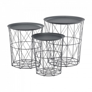 Masuta cafea, set 3 buc masuri diferite, gri inchis - P66801072