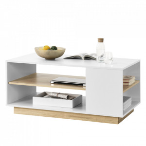 Masuta cafea Trelleborg WEO, 46 x 100 x 60 cm, PAL invelis melamina, alb/stejar, cu raft depozitare - P73161282