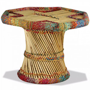 Masuta de cafea, bambus, cu detalii chindi, multicolor - V244214V