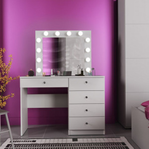 MBMT9 - Set Masa toaleta, 110 cm, cosmetica machiaj, masuta vanity, oglinda cu LED-uri - Alb