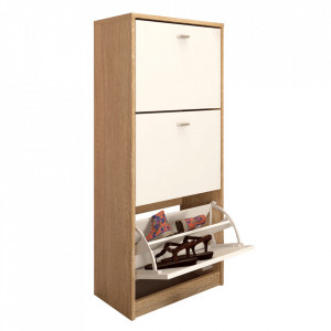 Pantofar 3 compartimente, alb şi sonoma, 50x28x116 cm - TP309374