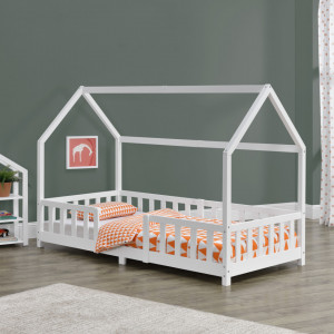 Pat copii cu protectie impotriva caderilor, 90 x 200 cm, 100 kg, brad alb - P71303280