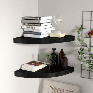Rafturi colt de perete, 2 buc., negru, 35x35x3,8 cm, MDF - V323920V