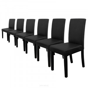 Scaune bucatarie, set 6 buc, piele sintetica, negru - P46253637