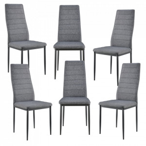 Scaune bucatarie, set 6 bucati, metal/textil, gri - P61814267