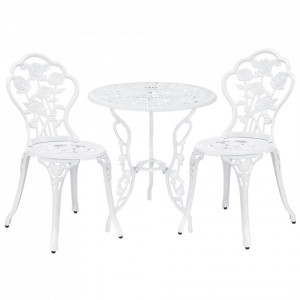 Set bistro gradina, masa rotunda si 2 scaune metal, alb - P41047848