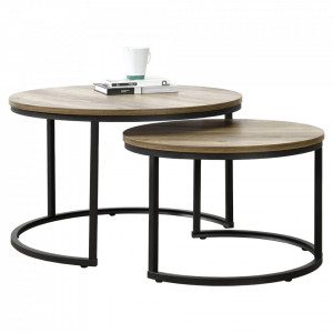 Set doua bucati masuta cafea Titanic, PAL/metal, negru/culoarea lemnului, marimi diferite - P66225100