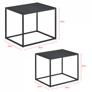 Set masute Rona, masuta mare 35 x 45 cm, masuta mica 30 x 40 cm, metal, negru mat, forma dreptunghiulara - P68870788