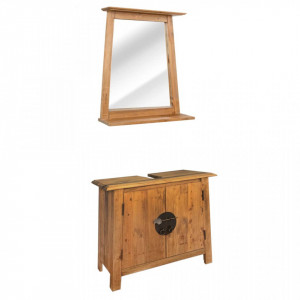 Set mobilier baie din lemn masiv de pin reciclat - V246040V