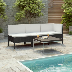 Set mobilier de gradina cu perne, 3 piese, negru, poliratan - V310202V