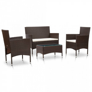 Set mobilier de gradina cu perne, 4 piese, maro, poliratan - V45811V