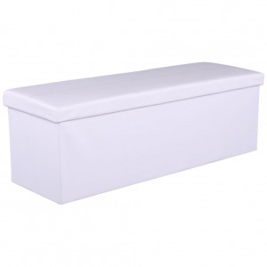 Taburet, scăunel pliabil cu spaţiu pentru depozitare, piele eco albă, 114x38x38 cm - TP191915