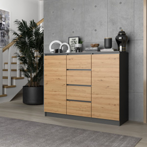 TECOAN-AR110 - Comoda, 120x 40 x 97 cm, Antracit-Stejar Artisan, PAL