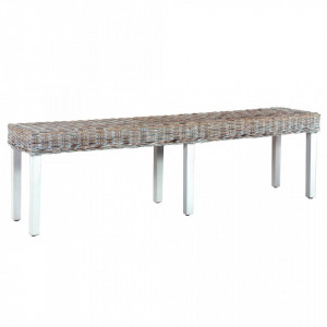 Banca, alb, 160 cm, ratan kubu natural si lemn masiv de mango - V285792V
