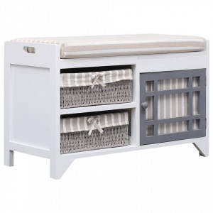 Banca de hol, alb, 70x33,5x45 cm, lemn de paulownia - V284080V