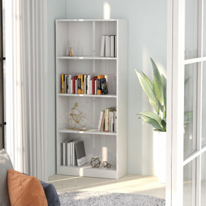 Biblioteca cu 4 rafturi, alb extralucios, 60 x 24 x 142 cm, PAL - V800879V