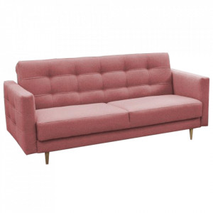 Canapea tapiţată cu 3-locuri, material textil roz învechit, 207x94x92 cm - TP263345