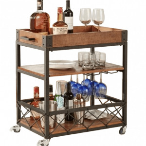 Cărucior de servire, culoarea stejar smoke/negru, 80x45.7x88 cm - TP276319