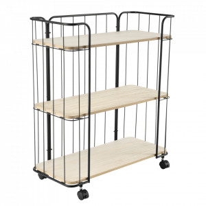 Carucior servire la masa ABCF-1501, 79 x 70 x 31 cm, metal/MDF, negru/culoarea lemnului - P65756979