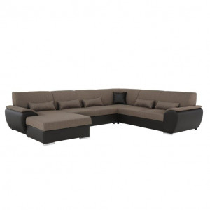 Colţar în formă de U, material textil maro/piele ecologică maro, stânga, 343x83x272/174 cm - TP86932