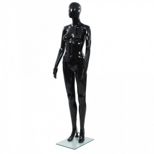 Corp manechin feminin, suport din sticla, Negru lucios 175 cm - V142929V