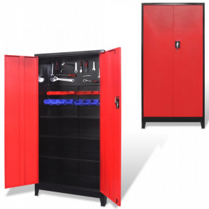 Dulap scule cu 2 usi, otel, 90 x 40 x 180 cm, negru si rosu - V20158V