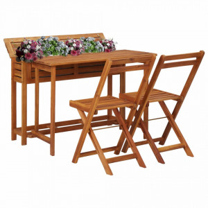 Masa cu jardiniera de balcon cu 2 scaune bistro, lemn de acacia - V45910V
