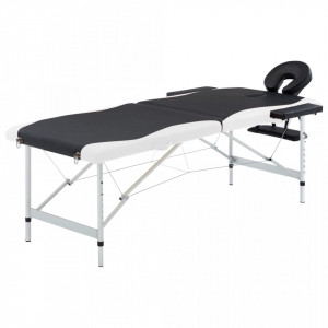 Masa pliabila de masaj, 2 zone, negru si alb, aluminiu - V110228V